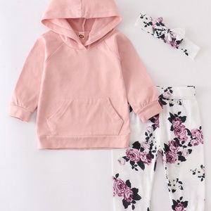 Pink Hoodie & Floral Pants Set